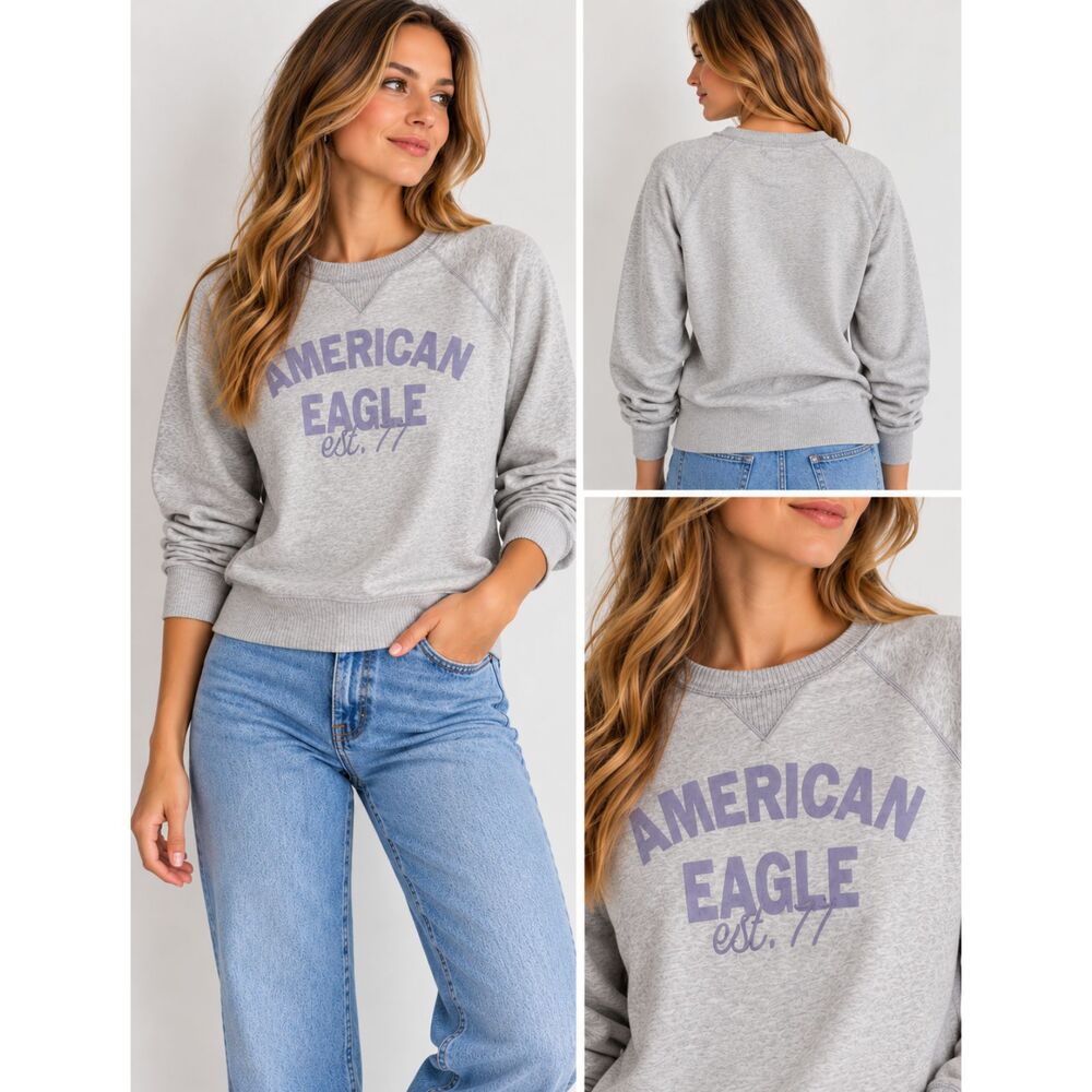 American Eagle Est 77 Gray Crewneck Sweatshirt M